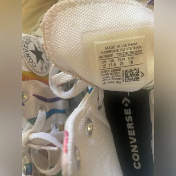 🌸 Converse White Rainbow Zebra Stripes High Tops Kids 12 - Super Cute! - Picture 3 of 6